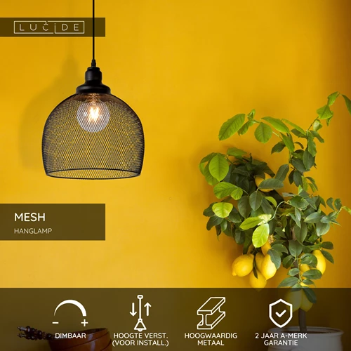 Lucide MESH - Hanglamp - Ø 28 cm - 1xE27 - Zwart - USP